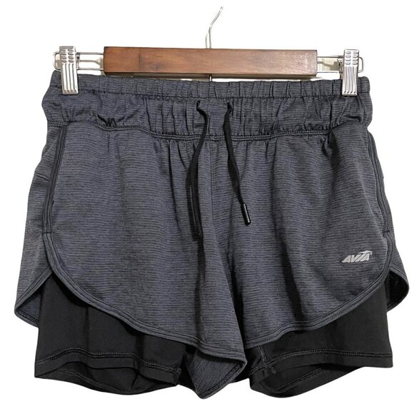 Avia Women's Heathered Gray Lined Drawstring Waist Pockets Running Shorts Small - Picture 1 of 6